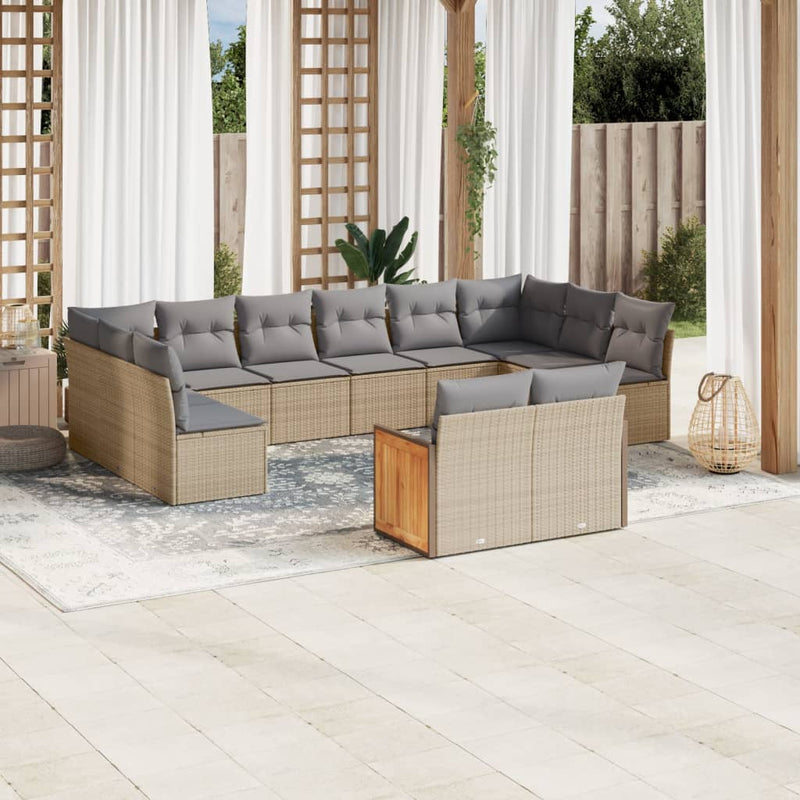 12 Piece Garden Sofa Set with Cushions Beige Poly Rattan Payday Deals