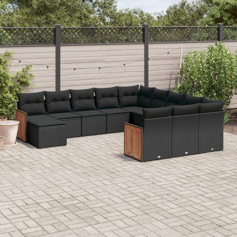 12 Piece Garden Sofa Set with Cushions Black Poly Rattan Payday Deals