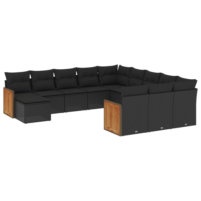 12 Piece Garden Sofa Set with Cushions Black Poly Rattan Payday Deals