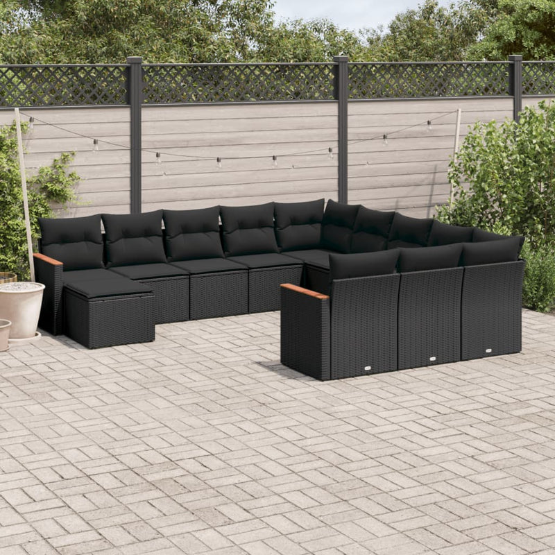 12 Piece Garden Sofa Set with Cushions Black Poly Rattan Payday Deals