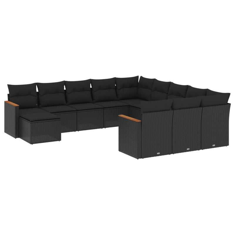 12 Piece Garden Sofa Set with Cushions Black Poly Rattan Payday Deals