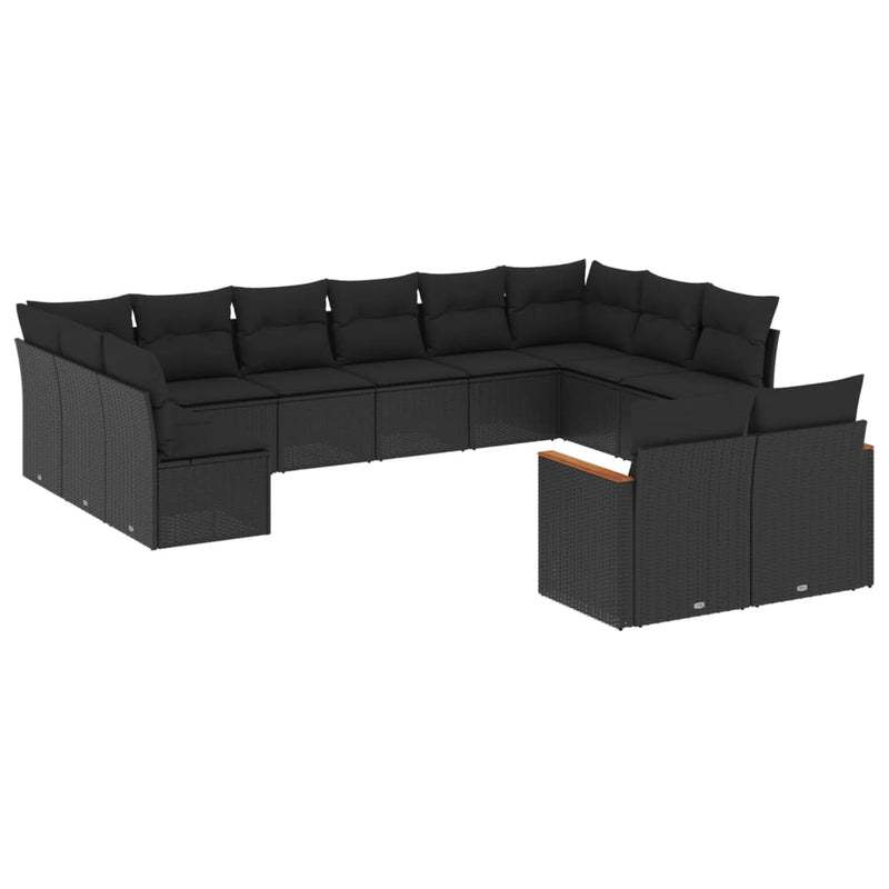 12 Piece Garden Sofa Set with Cushions Black Poly Rattan Payday Deals