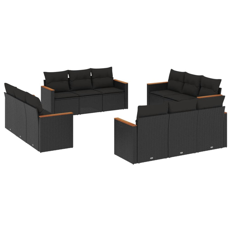 12 Piece Garden Sofa Set with Cushions Black Poly Rattan Payday Deals