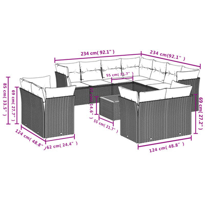 12 Piece Garden Sofa Set with Cushions Black Poly Rattan Payday Deals