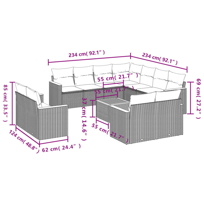 12 Piece Garden Sofa Set with Cushions Black Poly Rattan Payday Deals