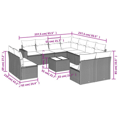 12 Piece Garden Sofa Set with Cushions Black Poly Rattan Payday Deals