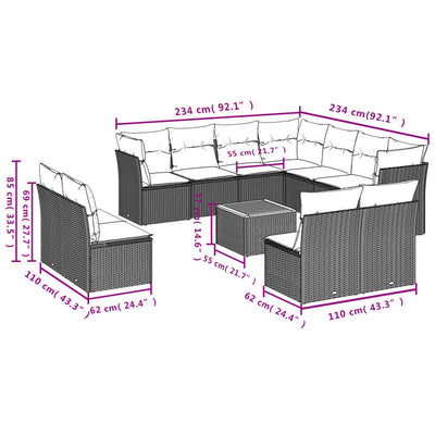 12 Piece Garden Sofa Set with Cushions Black Poly Rattan Payday Deals