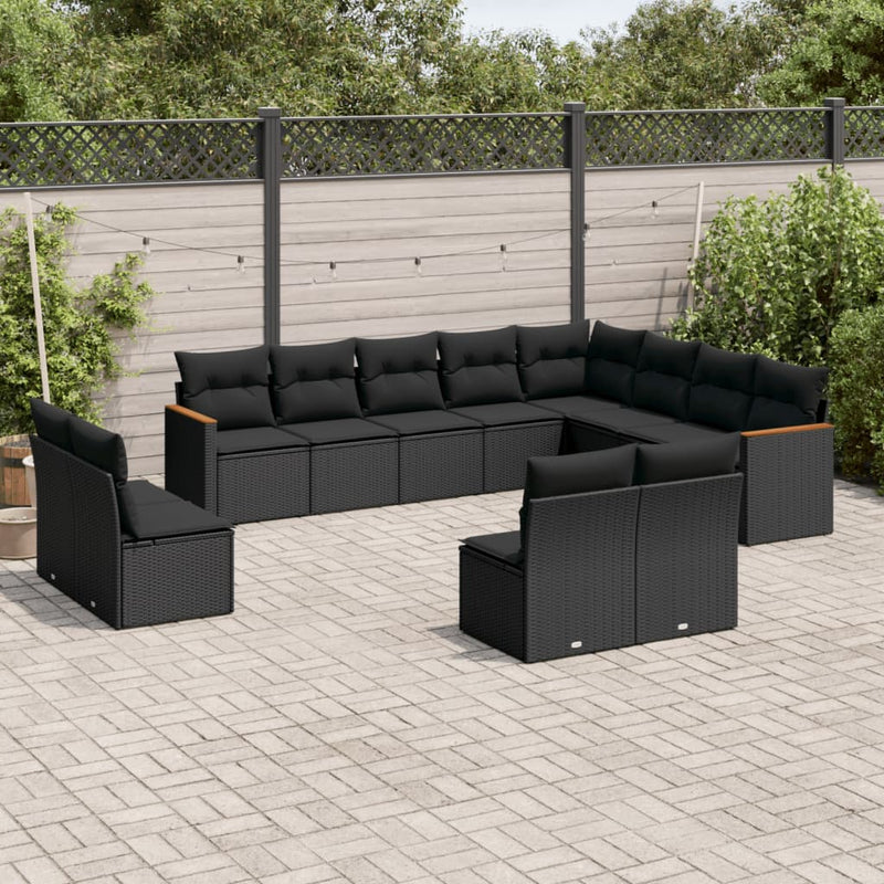 12 Piece Garden Sofa Set with Cushions Black Poly Rattan Payday Deals