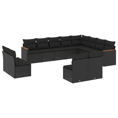 12 Piece Garden Sofa Set with Cushions Black Poly Rattan Payday Deals