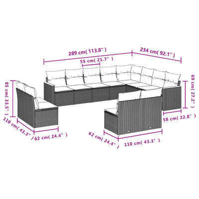 12 Piece Garden Sofa Set with Cushions Black Poly Rattan Payday Deals