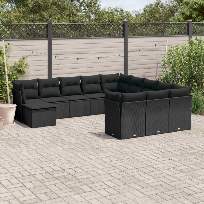 12 Piece Garden Sofa Set with Cushions Black Poly Rattan Payday Deals