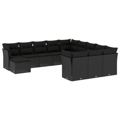 12 Piece Garden Sofa Set with Cushions Black Poly Rattan Payday Deals