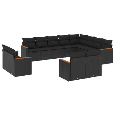 12 Piece Garden Sofa Set with Cushions Black Poly Rattan Payday Deals