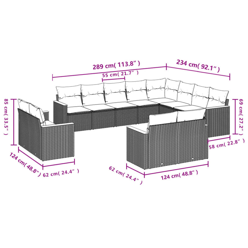 12 Piece Garden Sofa Set with Cushions Black Poly Rattan Payday Deals