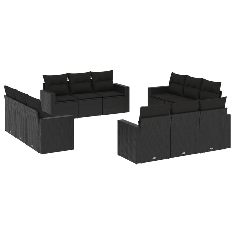12 Piece Garden Sofa Set with Cushions Black Poly Rattan Payday Deals