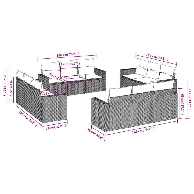 12 Piece Garden Sofa Set with Cushions Black Poly Rattan Payday Deals