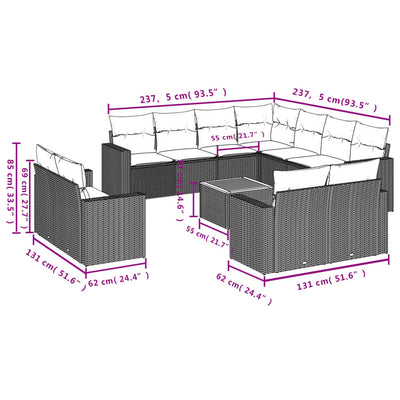 12 Piece Garden Sofa Set with Cushions Black Poly Rattan Payday Deals