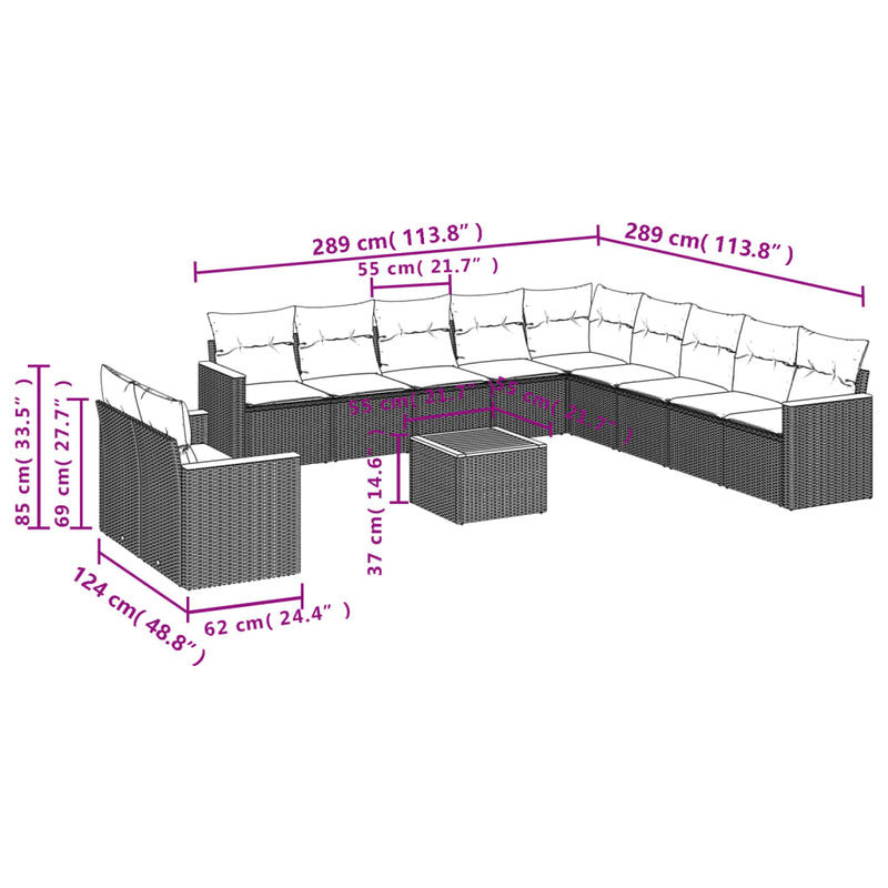 12 Piece Garden Sofa Set with Cushions Black Poly Rattan Payday Deals