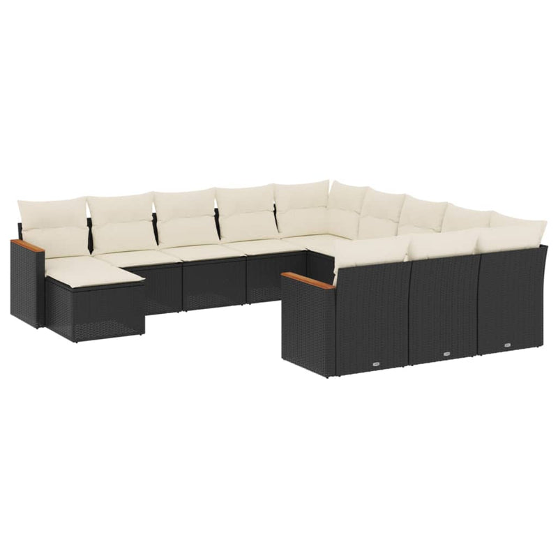 12 Piece Garden Sofa Set with Cushions Black Poly Rattan Payday Deals