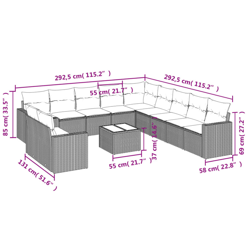 12 Piece Garden Sofa Set with Cushions Black Poly Rattan Payday Deals