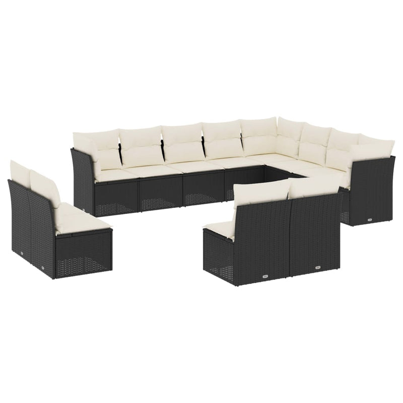 12 Piece Garden Sofa Set with Cushions Black Poly Rattan Payday Deals