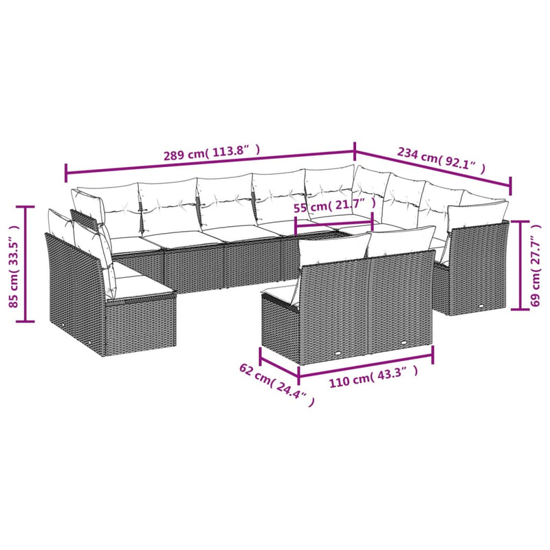 12 Piece Garden Sofa Set with Cushions Black Poly Rattan Payday Deals
