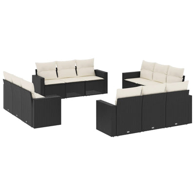 12 Piece Garden Sofa Set with Cushions Black Poly Rattan Payday Deals