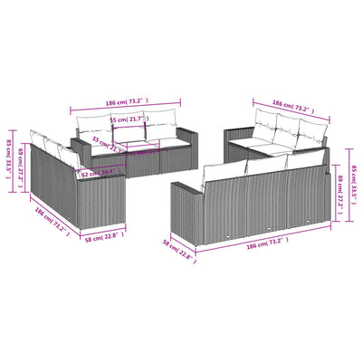 12 Piece Garden Sofa Set with Cushions Black Poly Rattan Payday Deals