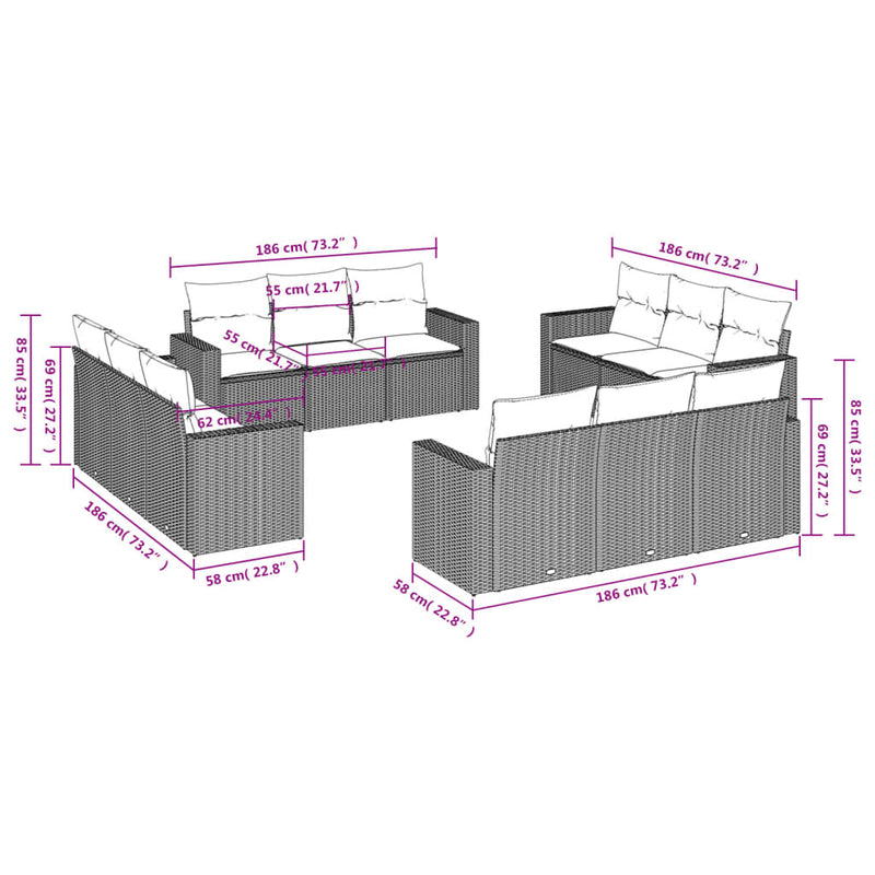 12 Piece Garden Sofa Set with Cushions Black Poly Rattan Payday Deals
