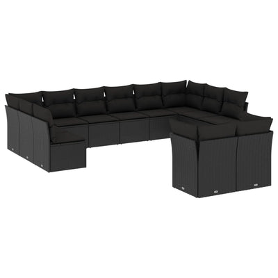 12 Piece Garden Sofa Set with Cushions Black Poly Rattan Payday Deals