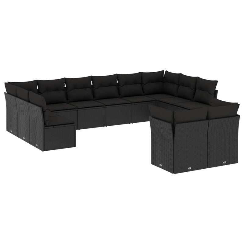 12 Piece Garden Sofa Set with Cushions Black Poly Rattan Payday Deals