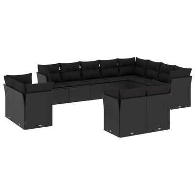 12 Piece Garden Sofa Set with Cushions Black Poly Rattan Payday Deals