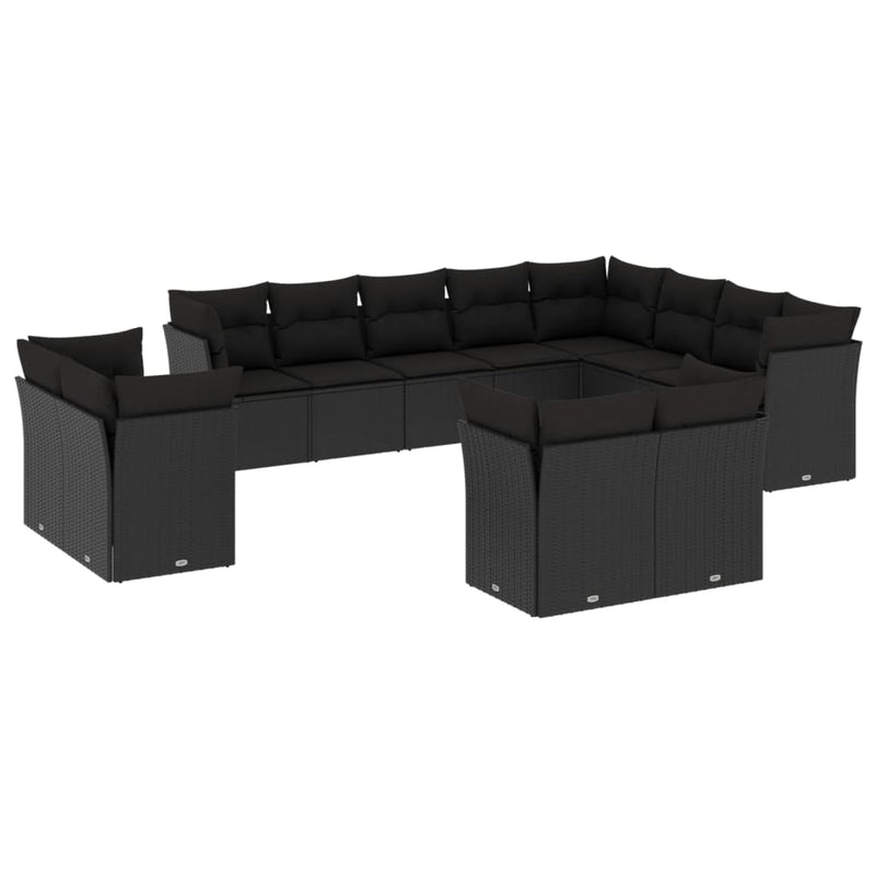 12 Piece Garden Sofa Set with Cushions Black Poly Rattan Payday Deals