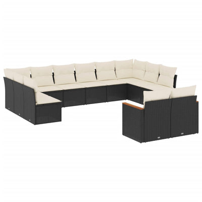 12 Piece Garden Sofa Set with Cushions Black Poly Rattan Payday Deals