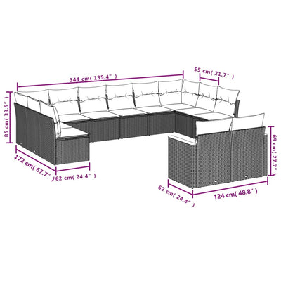 12 Piece Garden Sofa Set with Cushions Black Poly Rattan Payday Deals