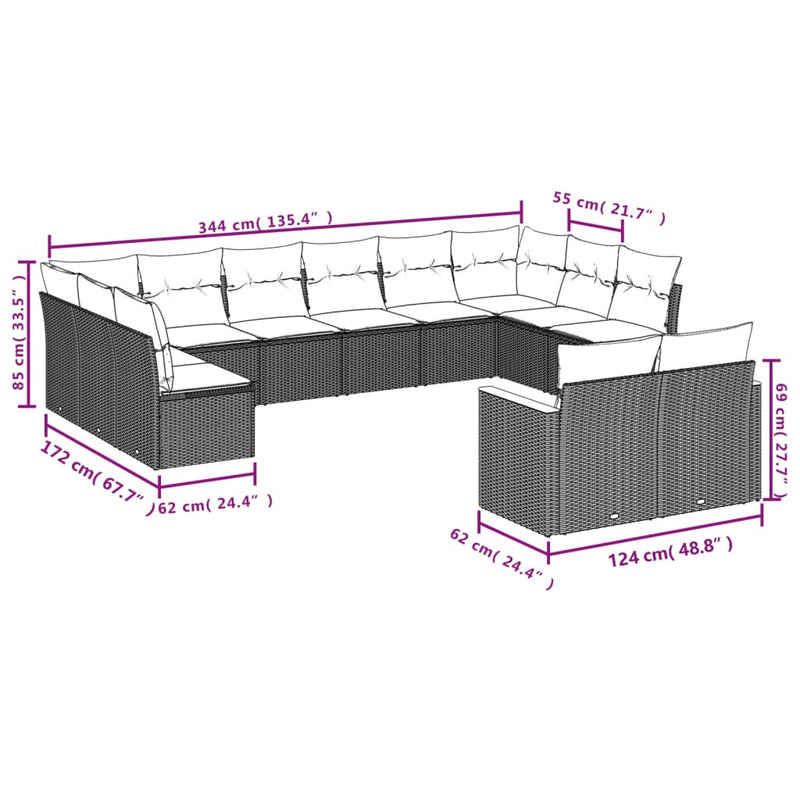 12 Piece Garden Sofa Set with Cushions Black Poly Rattan Payday Deals