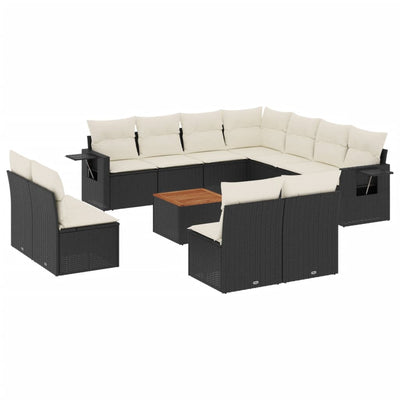 12 Piece Garden Sofa Set with Cushions Black Poly Rattan Payday Deals