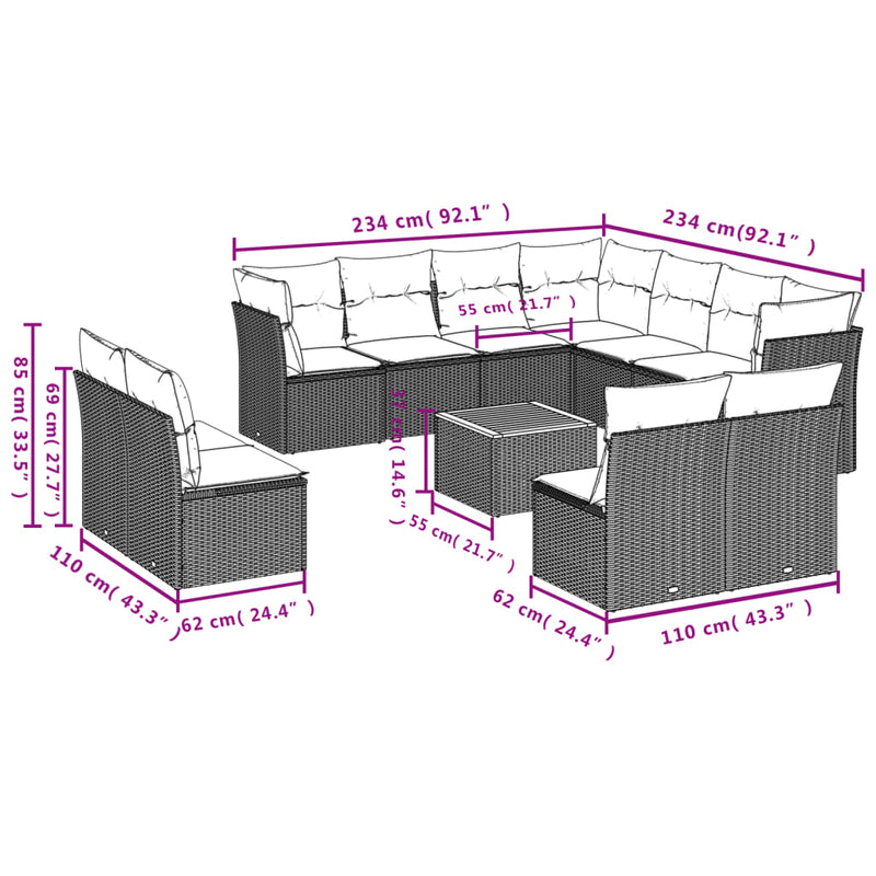 12 Piece Garden Sofa Set with Cushions Black Poly Rattan Payday Deals