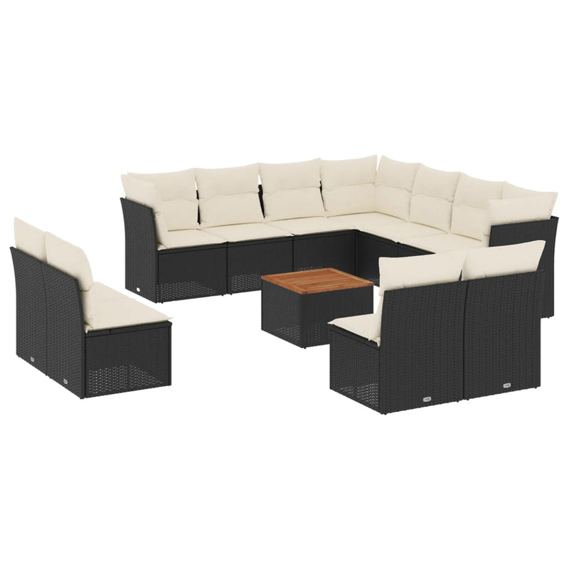 12 Piece Garden Sofa Set with Cushions Black Poly Rattan Payday Deals