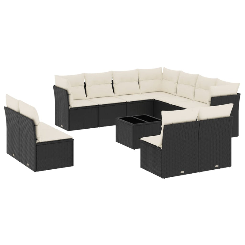 12 Piece Garden Sofa Set with Cushions Black Poly Rattan Payday Deals