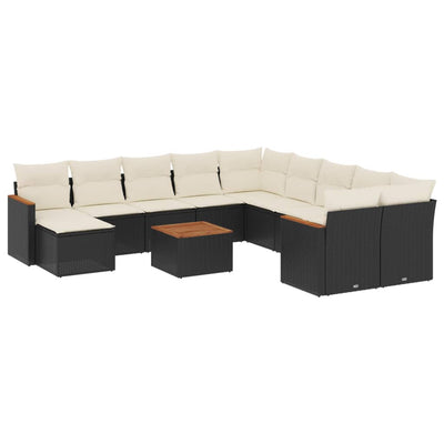12 Piece Garden Sofa Set with Cushions Black Poly Rattan Payday Deals