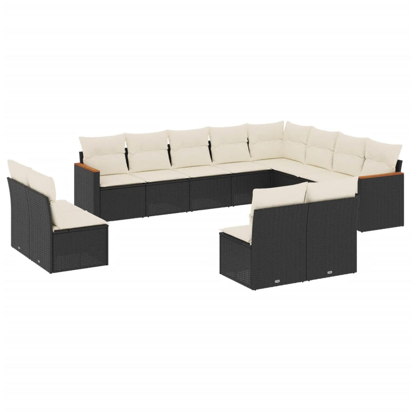 12 Piece Garden Sofa Set with Cushions Black Poly Rattan Payday Deals