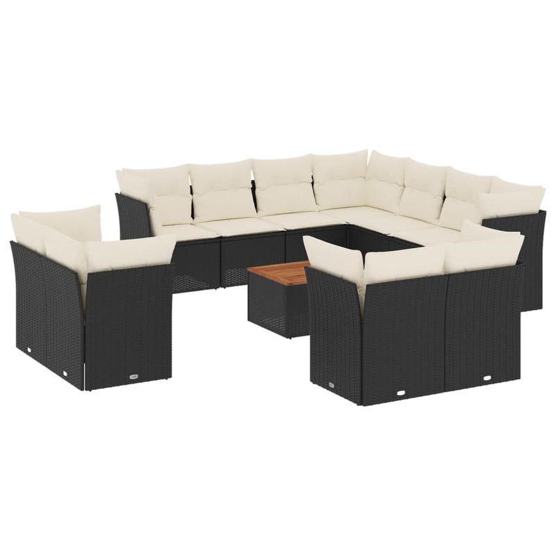 12 Piece Garden Sofa Set with Cushions Black Poly Rattan Payday Deals