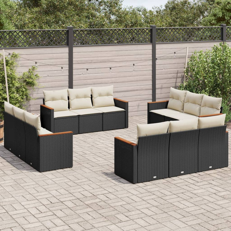 12 Piece Garden Sofa Set with Cushions Black Poly Rattan Payday Deals