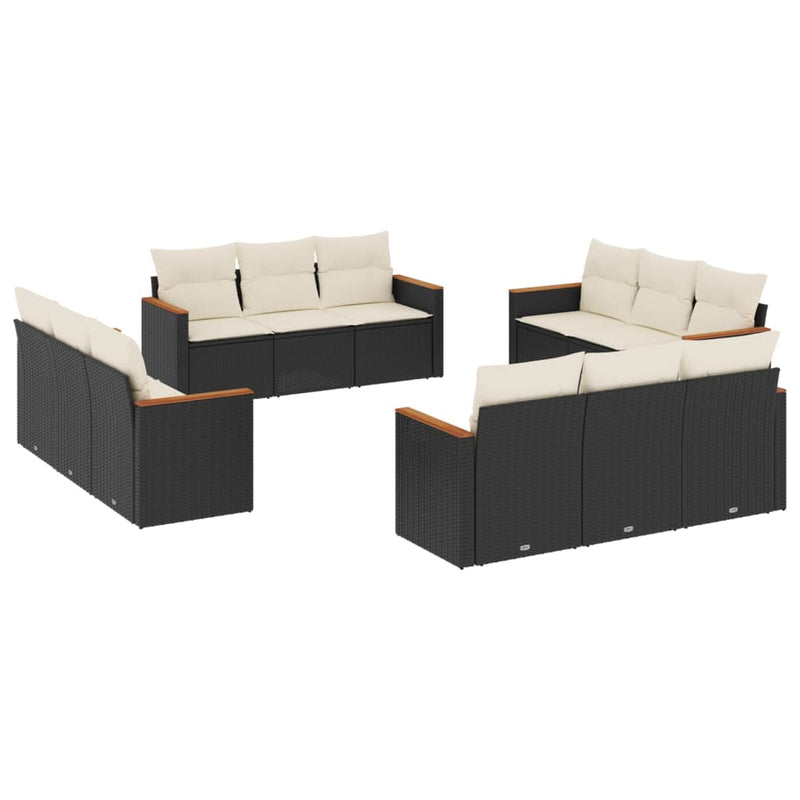 12 Piece Garden Sofa Set with Cushions Black Poly Rattan Payday Deals