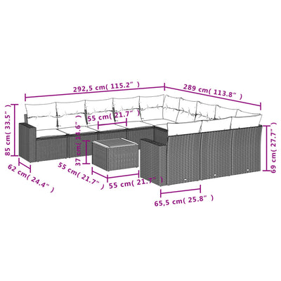 12 Piece Garden Sofa Set with Cushions Black Poly Rattan Payday Deals