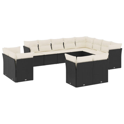 12 Piece Garden Sofa Set with Cushions Black Poly Rattan Payday Deals