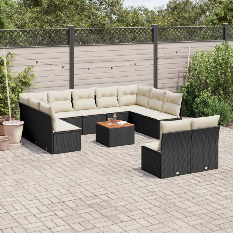 12 Piece Garden Sofa Set with Cushions Black Poly Rattan Payday Deals