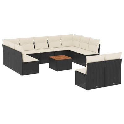 12 Piece Garden Sofa Set with Cushions Black Poly Rattan Payday Deals