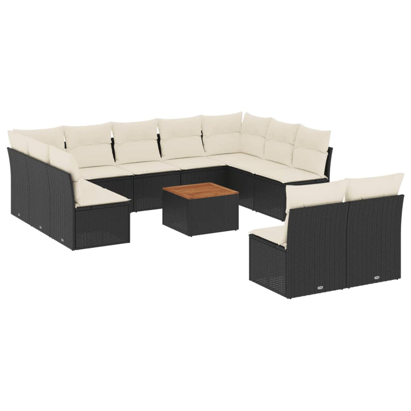 12 Piece Garden Sofa Set with Cushions Black Poly Rattan Payday Deals